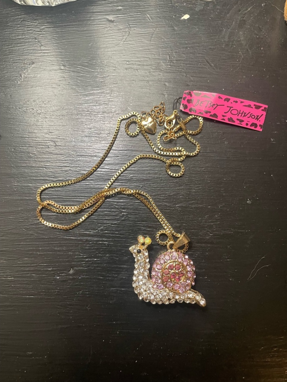 Betsey Johnson Gold-tone Pink and Clear Crystal Snail Necklace